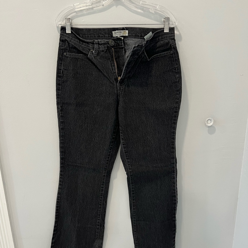 Jeanstar Black Skinny Jeans Classic Fit w/Black Velvet Embellished Pockets